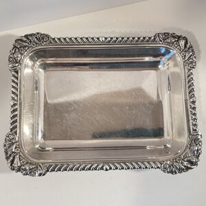 Vintage Silver Plate Rectangle Serving Casserole Dish Sea Shells Beach Nautical